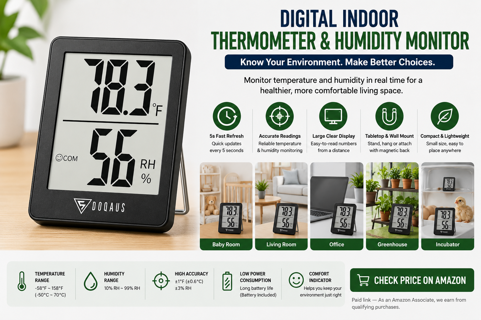 Digital Indoor Thermometer & Humidity Monitor