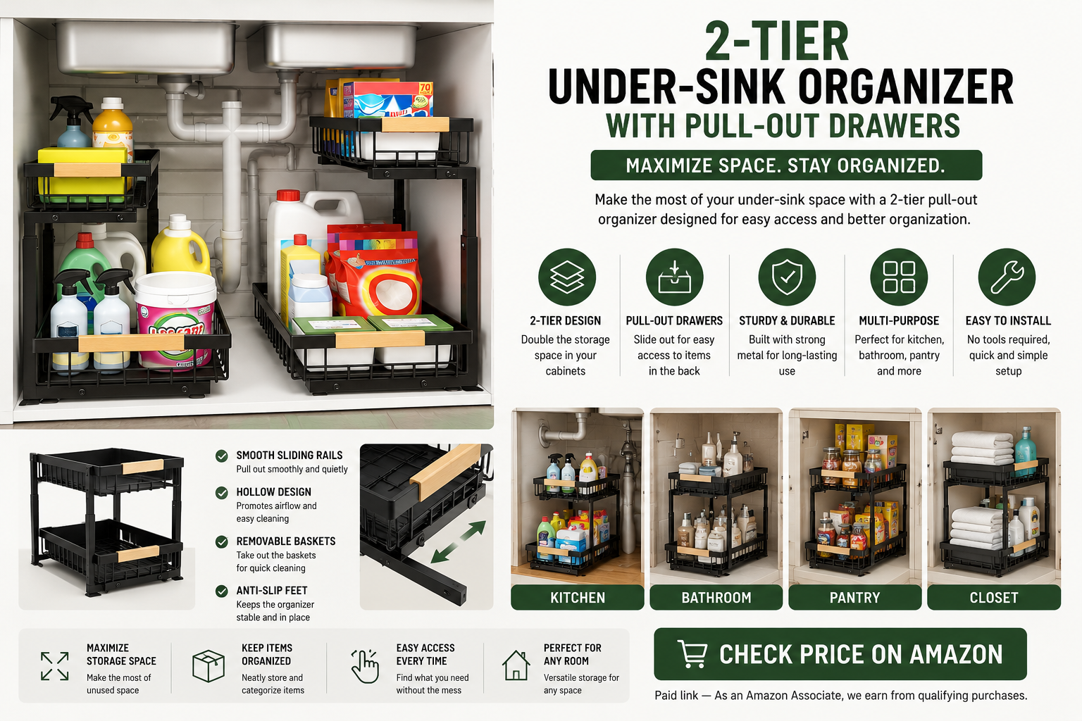 2-Tier Under-Sink Organizer with Pull-Out Drawers
