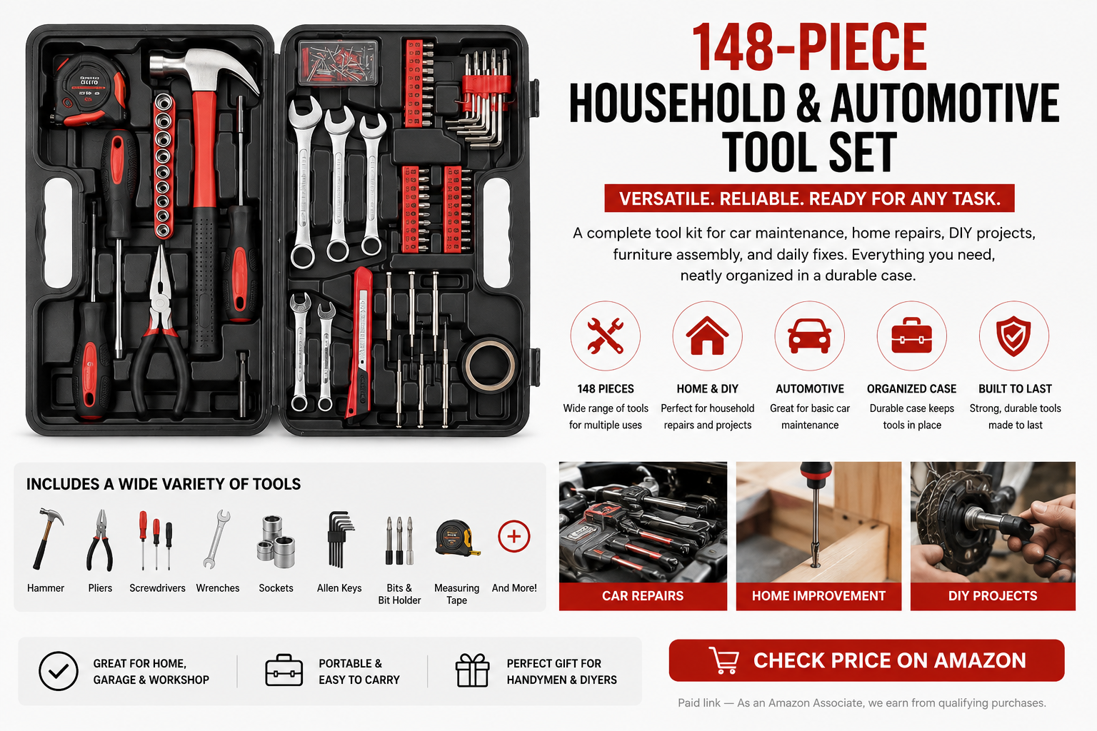 CARTMAN 148-Piece Household & Automotive Tool Set