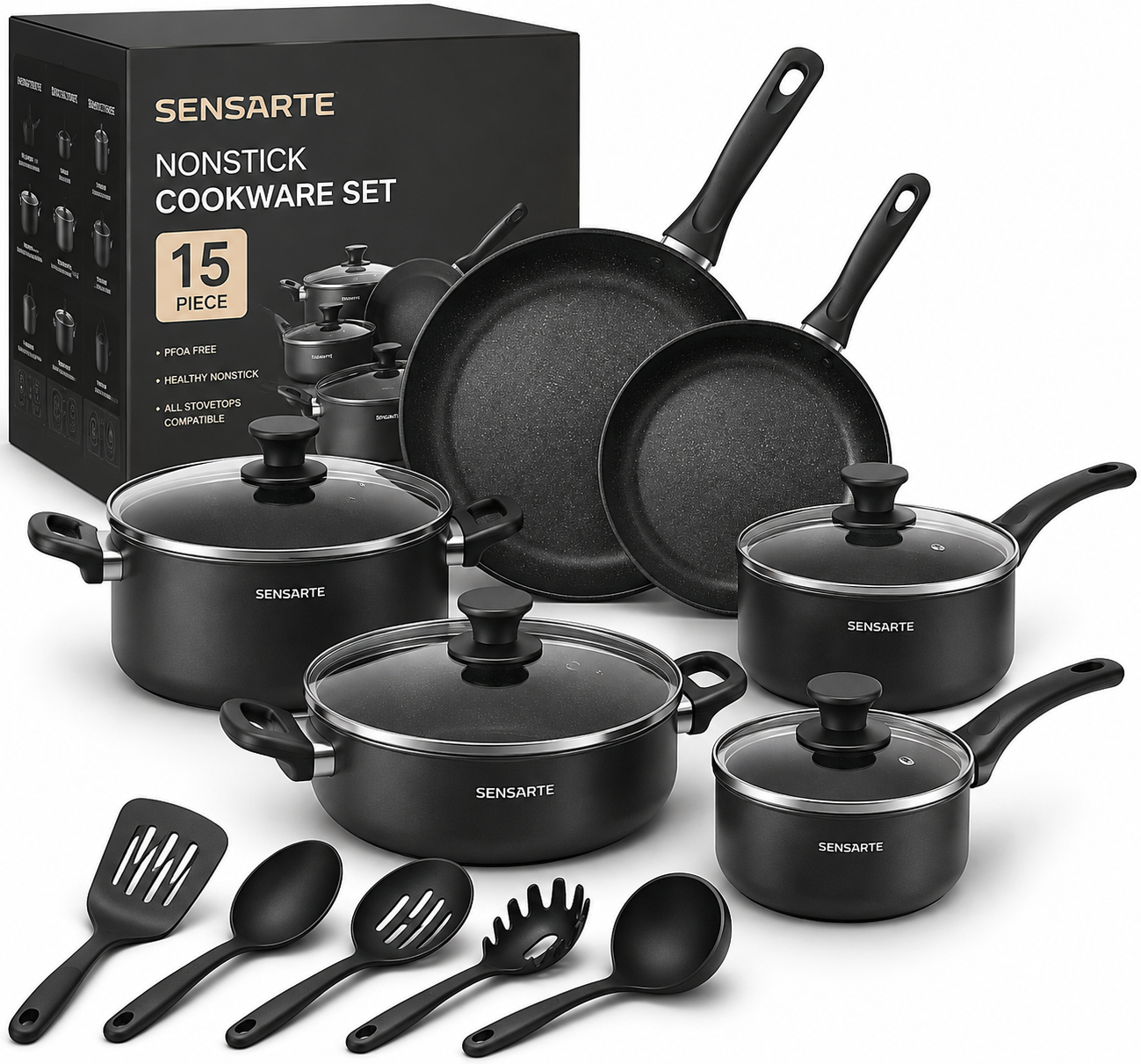 SENSARTE 15-Piece Nonstick Cookware Set