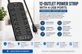 ALESTOR 12-Outlet Surge Protector Power Strip with 4 USB Ports
