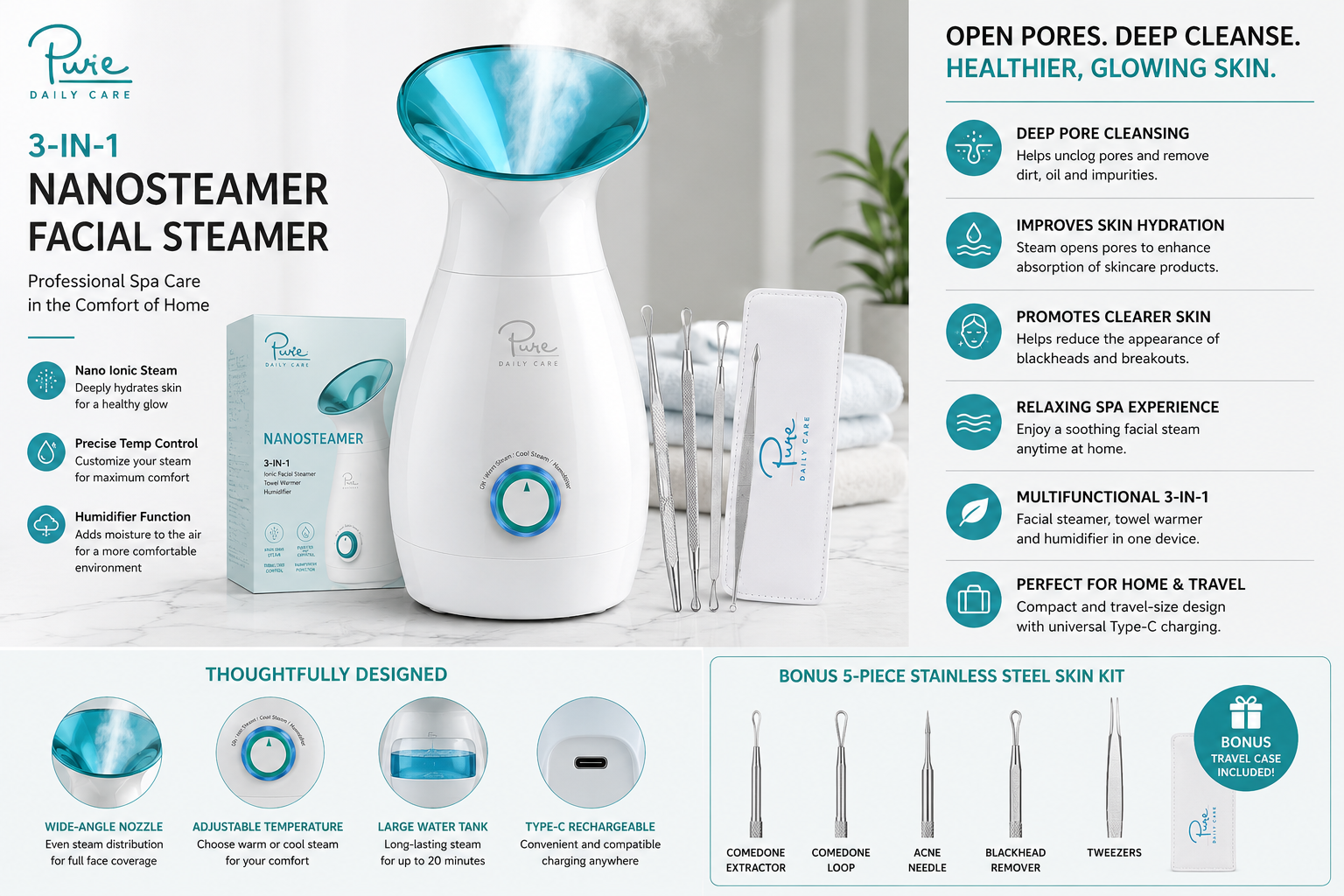 Pure Daily Care NanoSteamer 3-in-1 Facial Steamer