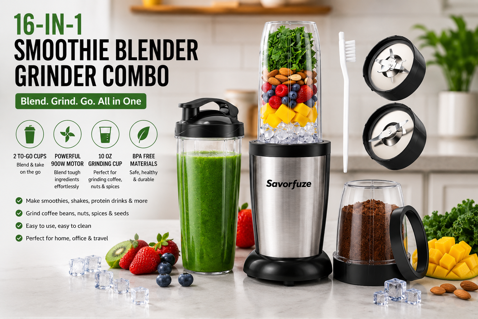 Savorfuze 16-in-1 Smoothie Blender & Grinder Combo