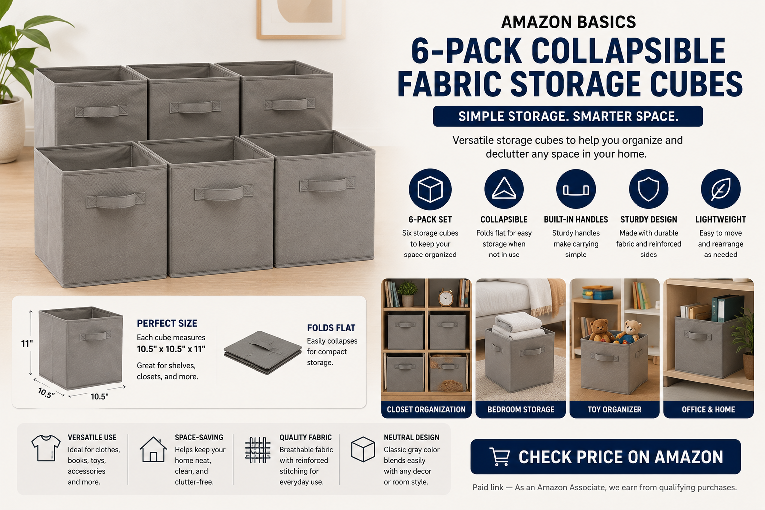 Amazon Basics 6-Pack Collapsible Fabric Storage Cubes